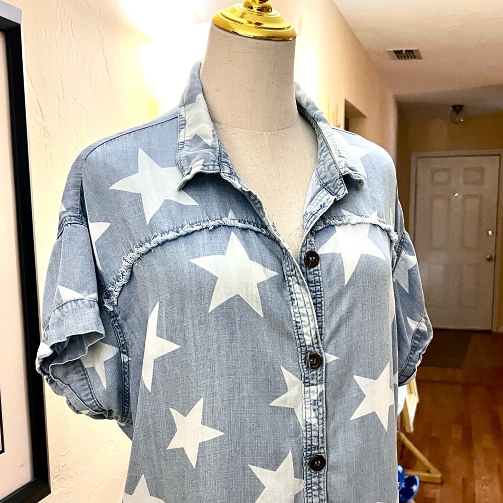 Star-Print Chambray Shirt Dress - Blue - Picture 7 of 16